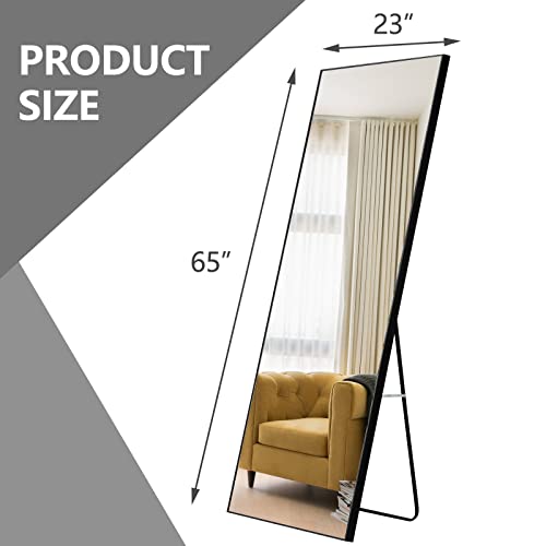 WIIS' IDEA Full Length Mirror with Stand, 59"x16" Floor Mirror, Black O584483