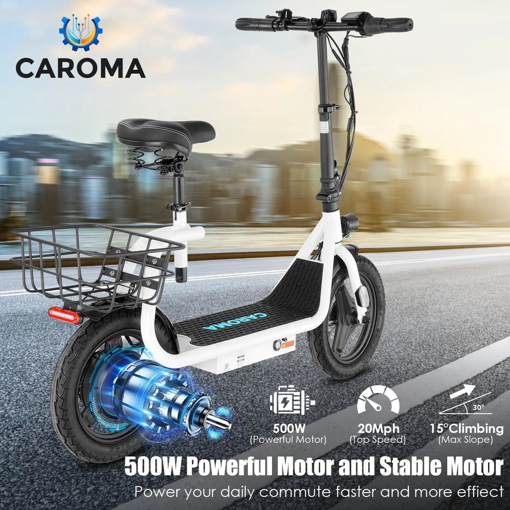 Caroma 500W Electric Scooter with Seat for Adult, 14 inch, 20 MPH F719250