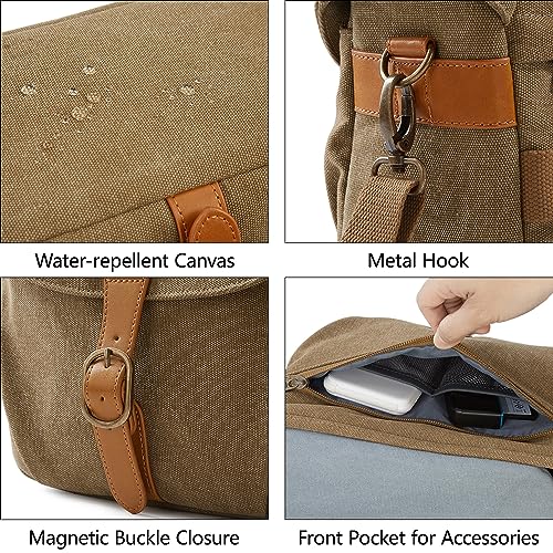 BAGSMART Canvas Crossbody Camera Bag with Rain Cover, Khaki U43920
