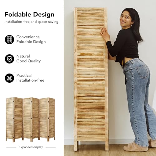 Room Partitions and Dividers, 5.6 Ft Tall Folding Wood Screen, 4 Panels S6959