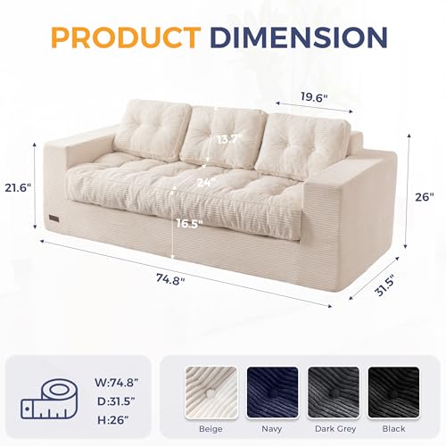 MAXYOYO 3 Seater Boneless Floor Sofa with Tufted Cushion, Beige A96326