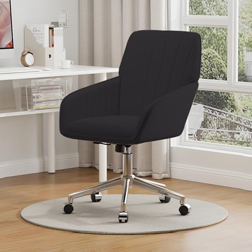 Velvet Home Office Chair with Gold Base, Swivel Desk Chair with Wheels (Cream) Z435471