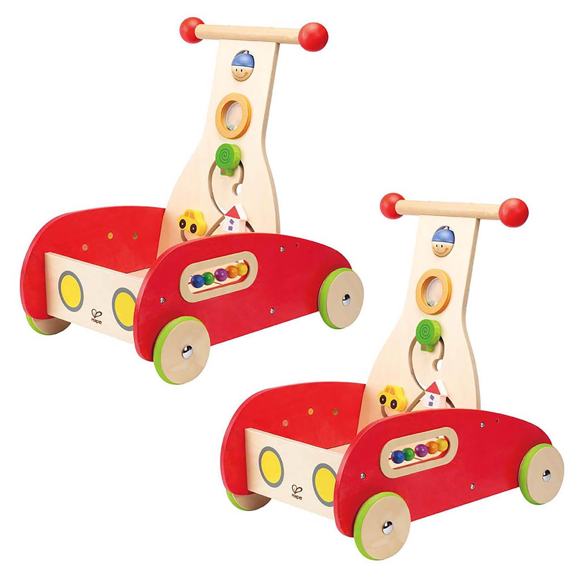 Hape Toys Toddler Baby Push u0026 Pull Toy Wonder Walker Cart with Blocks (2 Pack)
