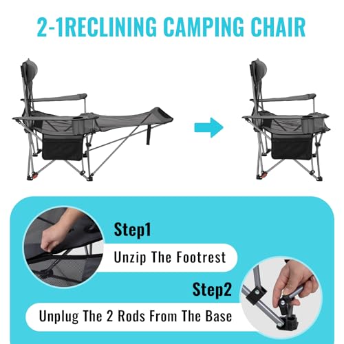 #WEJOY 2-in-1 Reclining Camping Chair with Footrest for Adults B28363