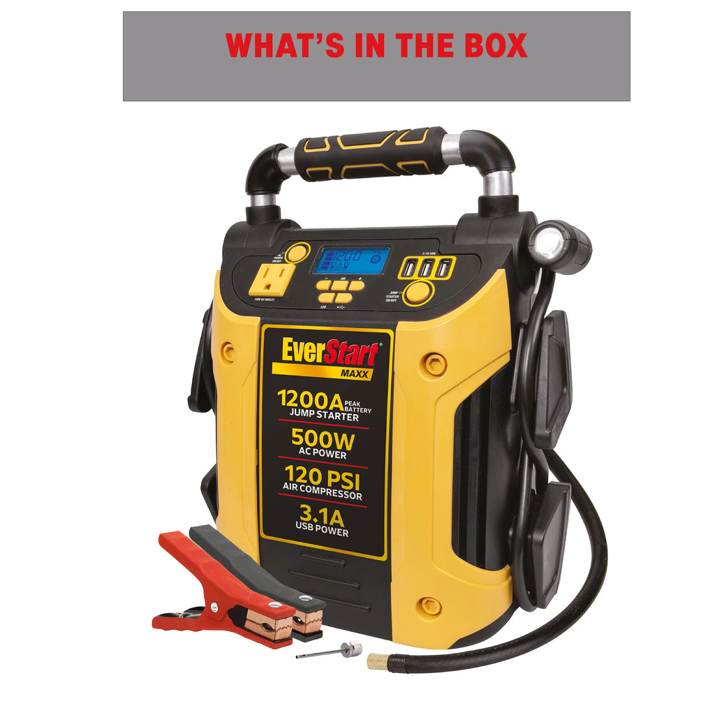 EverStart Maxx J5CPDE 1200A Jump Starter, Power Station, 500W Inverter, 120 PSI Compressor N45172