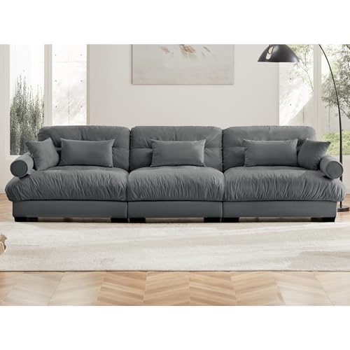 130" Modular Sectional Sofa with Movable Ottoman, Velvet Upholstered, Green Y4976