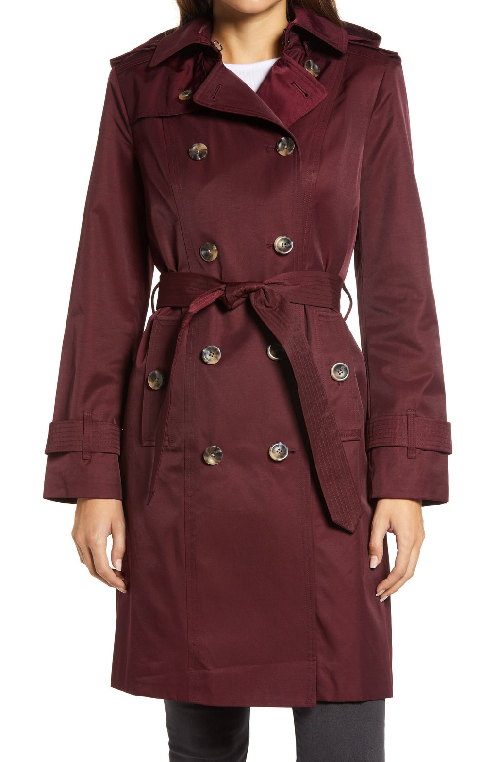 London Fog Double Breasted Trench Coat with Removable Hood U93112