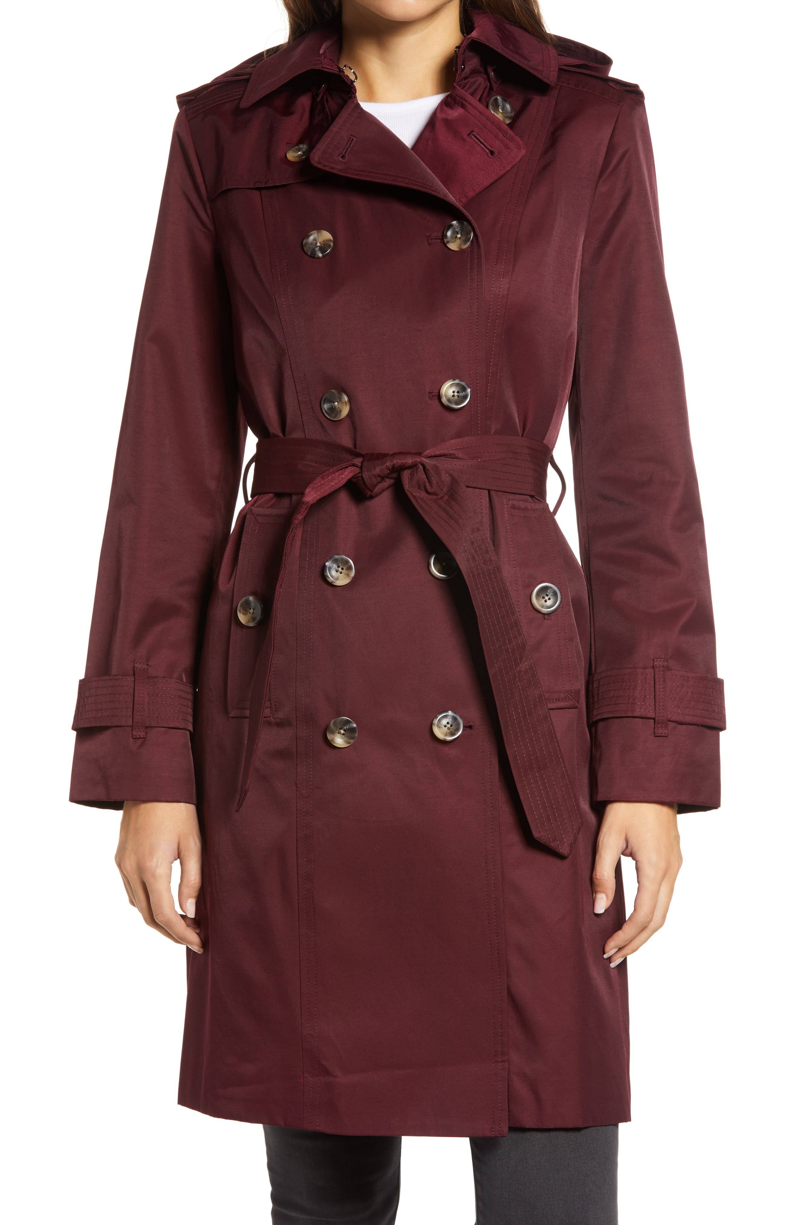 London Fog Double Breasted Trench Coat with Removable Hood U93112