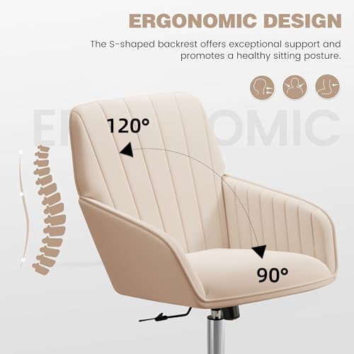 Velvet Home Office Chair with Gold Base, Swivel Desk Chair with Wheels (Cream) Z435471