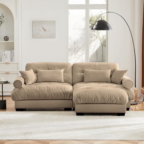 130" Modular Sectional Sofa with Movable Ottoman, Velvet Upholstered, Green Y4976