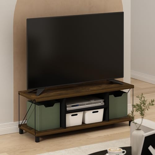 Furinno JAYA Large Entertainment Stand for TV Up to 55 Inch, French Oak Grey/Black V100781