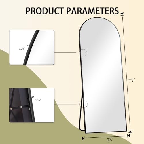 BEAUTYPEAK 65"x24" Arched Full Length Floor Mirror, Black D361