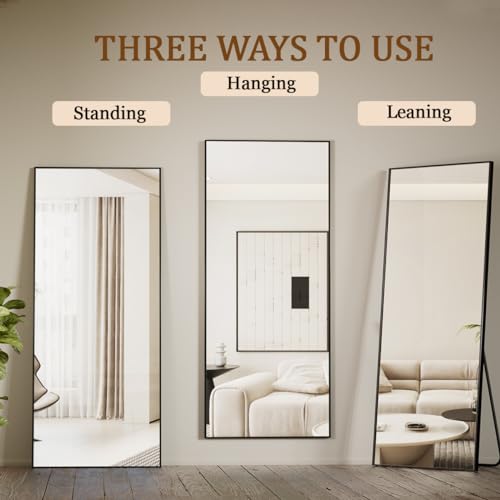 Koonmi Large Full Length Mirror with Stand, Aluminum Alloy Frame, Black G7504