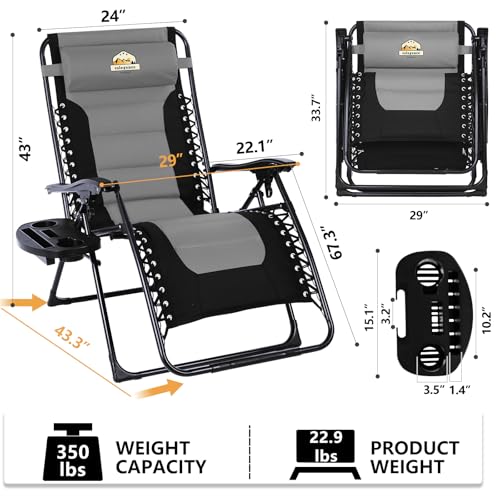 Oversized Padded Zero Gravity Lounge Chair, Foldable Patio Recliner with Cup Holder, Black A147