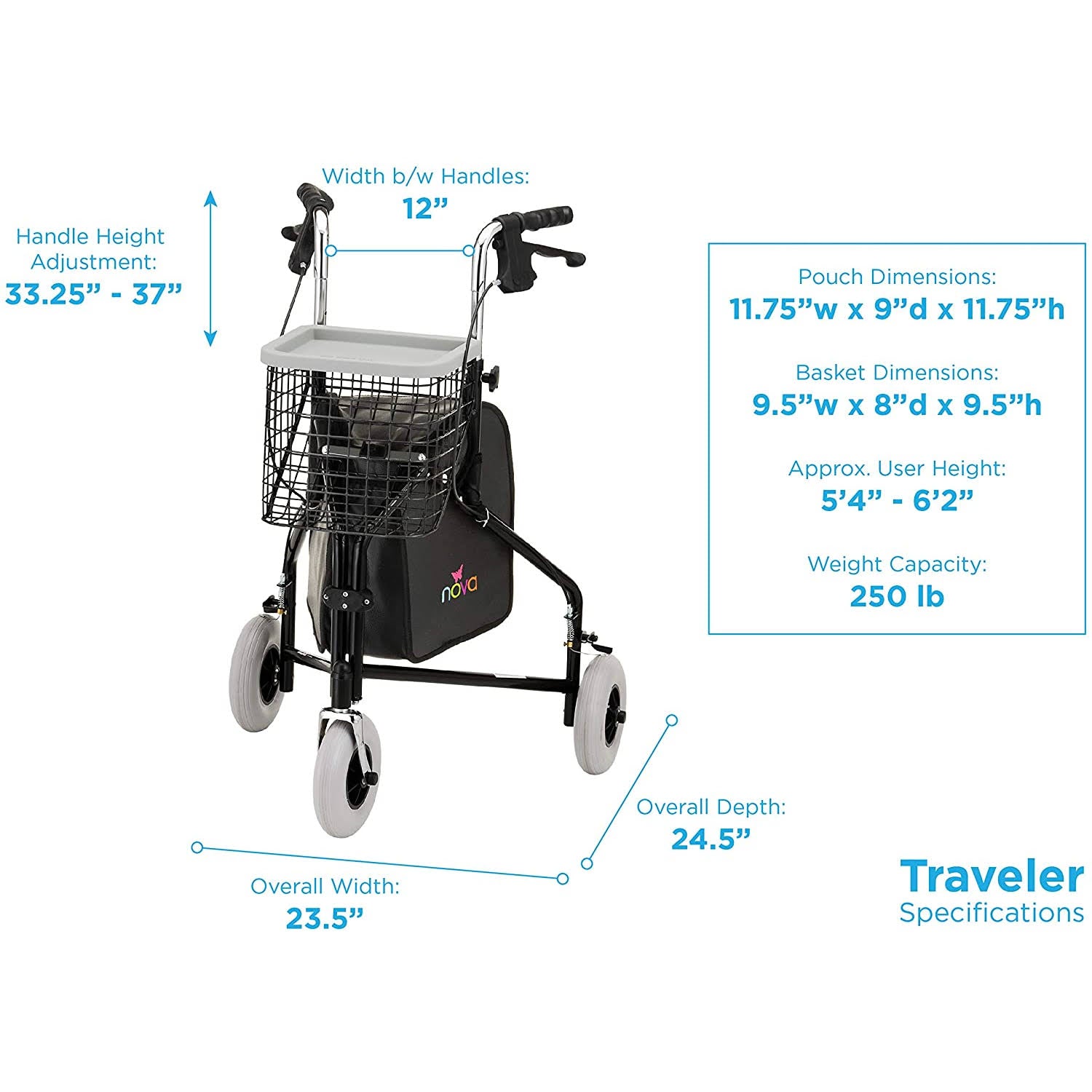 Nova Traveler 3 Wheel Rollator Walker J40644