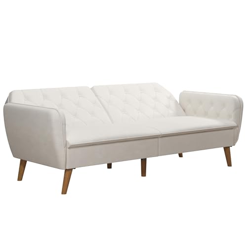 Novogratz Tallulah Memory Foam Futon Convertible Couch, Camel Faux Leather F5939