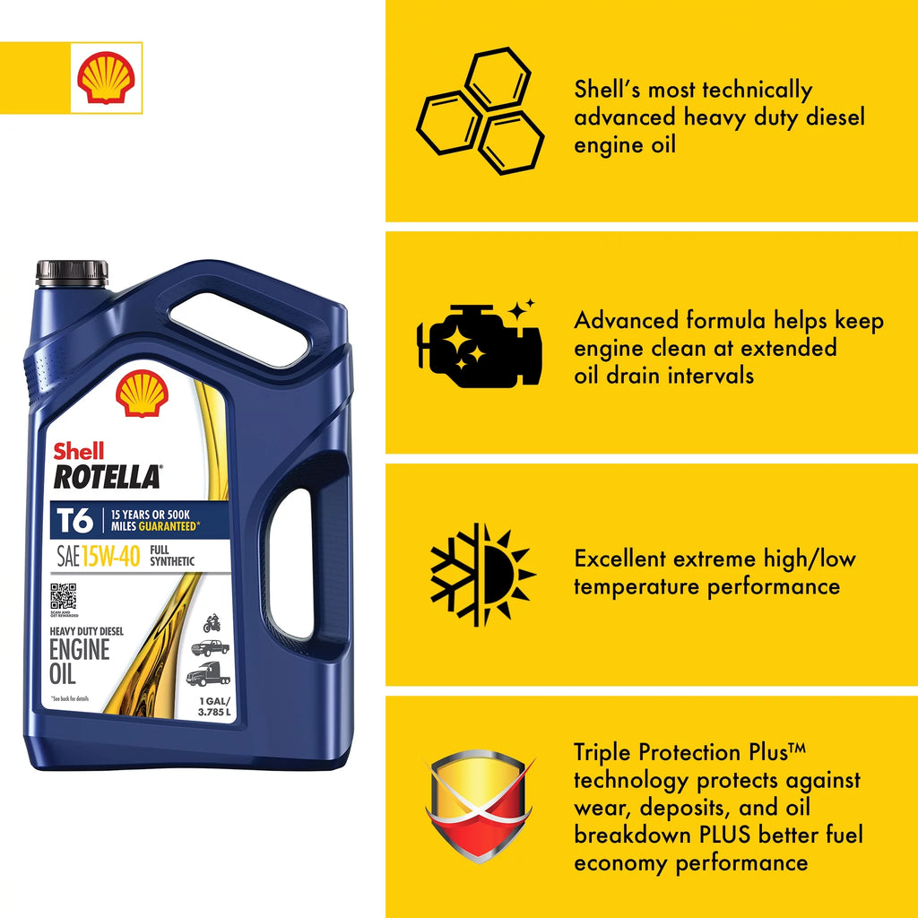 Shell Rotella T6 Full Synthetic 15W-40 Diesel Engine Oil 1 Gallon O565