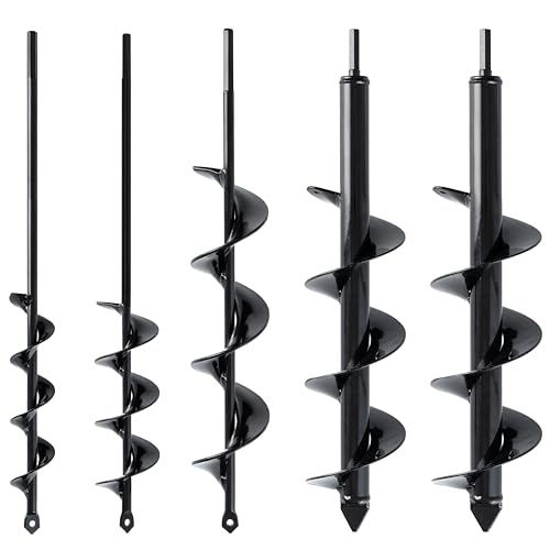 VASGOR Set of 5 Auger Drill Bit for Planting (1.6x16", 2x16", 2.6x16", 3x16", 3.5x16") - Easy Planter Garden Auger - Bulb & Bedding Plant Augers - Post Hole Digger for 3/8” Hex Drive Drill
