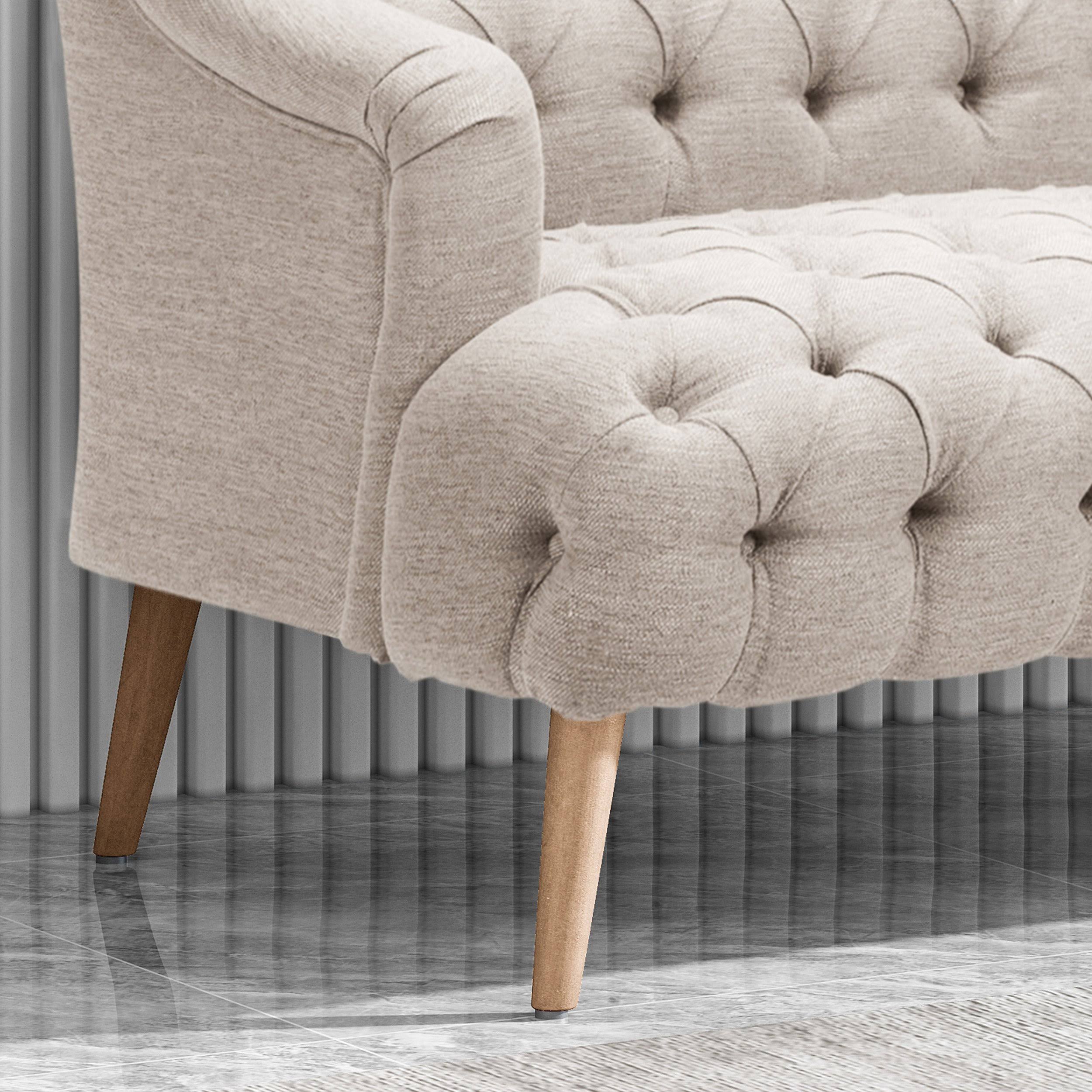 Erin Contemporary Tufted Fabric 3 Seater Sofa, Light Blue and Natural Y434545