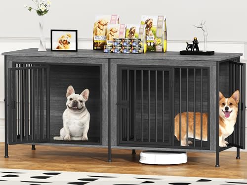 EasyCom XL Wooden Dog Crate Furniture for Medium and Large Breeds, 2 Doors A673