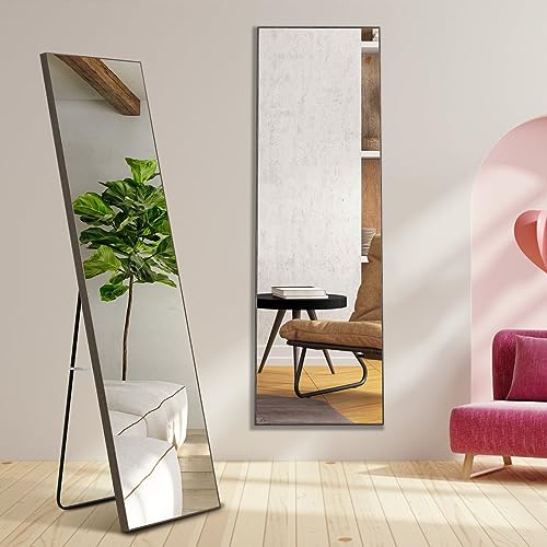 WIIS' IDEA Full Length Mirror with Stand, 59"x16" Floor Mirror, Black O584483