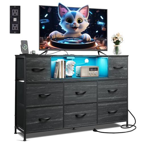 WLIVE Dresser for Bedroom with Charging Station and LED Lights, 8 Drawer R754