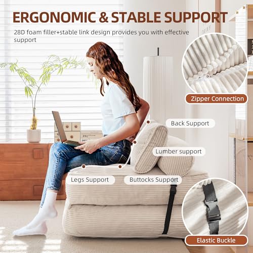 GYUTEI Folding Sofa Bed Convertible Sleeping Chair with Corduroy Fabric, Grayish Blue E807