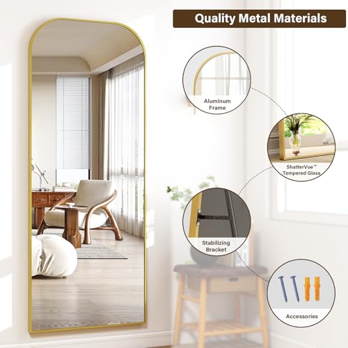 Full Length Mirror 56x21 Inch Arched Floor Standing Wall Mountable Black J48657