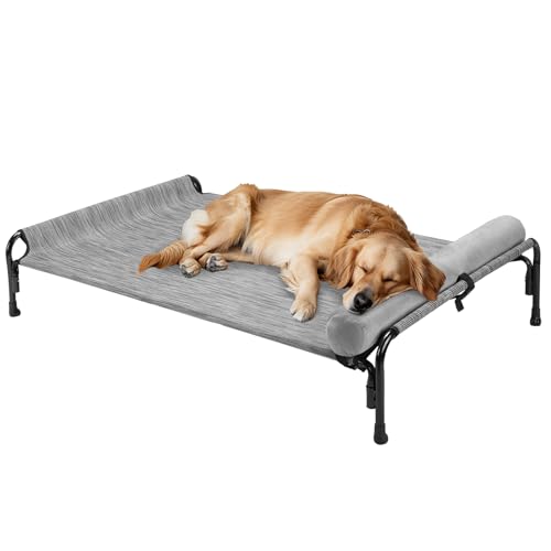 Veehoo Large Elevated Dog Bed, Outdoor Raised Cot with Removable Headrest, Breathable Washable Mesh R9070