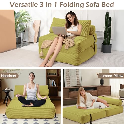 GYUTEI Folding Sofa Bed Convertible Sleeping Chair with Corduroy Fabric, Grayish Blue E807