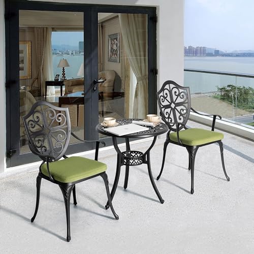 NUU GARDEN 3 Piece Cast Aluminum Bistro Set with Umbrella Hole, Black N80118