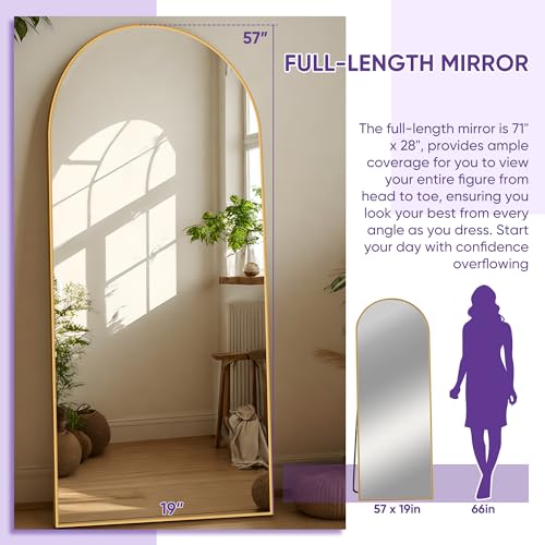Arched Full Length Floor Mirror 76"x34" Black Freestanding I957