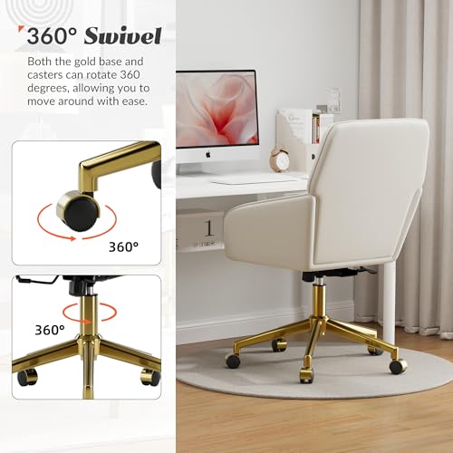 Velvet Home Office Chair with Gold Base, Swivel Desk Chair with Wheels (Cream) Z435471