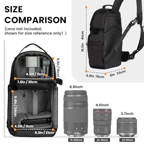 TARION Waterproof Camera Sling Bag with Raincover Tripod Holder Black M953560
