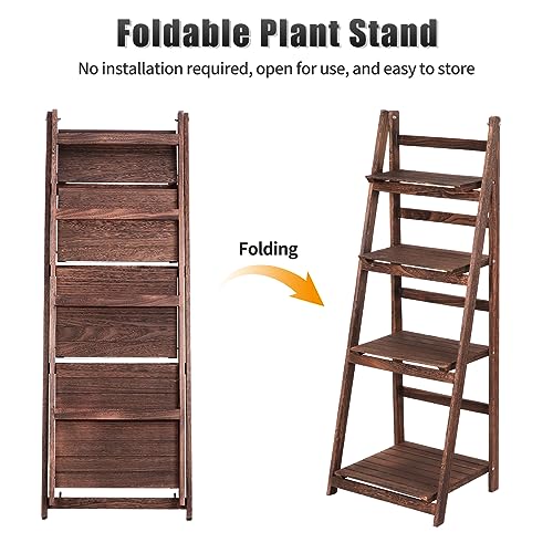 Funkeen Foldable Ladder Shelf Plant Stand for Indoor Outdoor White D80239