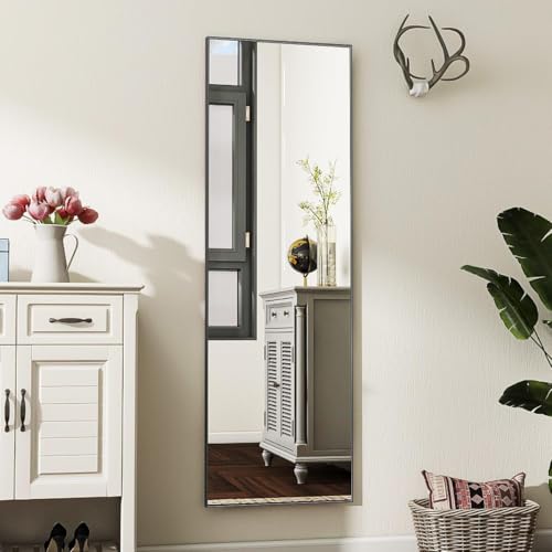 Koonmi Large Full Length Mirror with Stand, Aluminum Alloy Frame, Black G7504