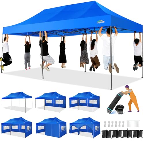 COBIZI 10x20 Heavy Duty Pop Up Canopy Tent with 6 Sidewalls, White A84790
