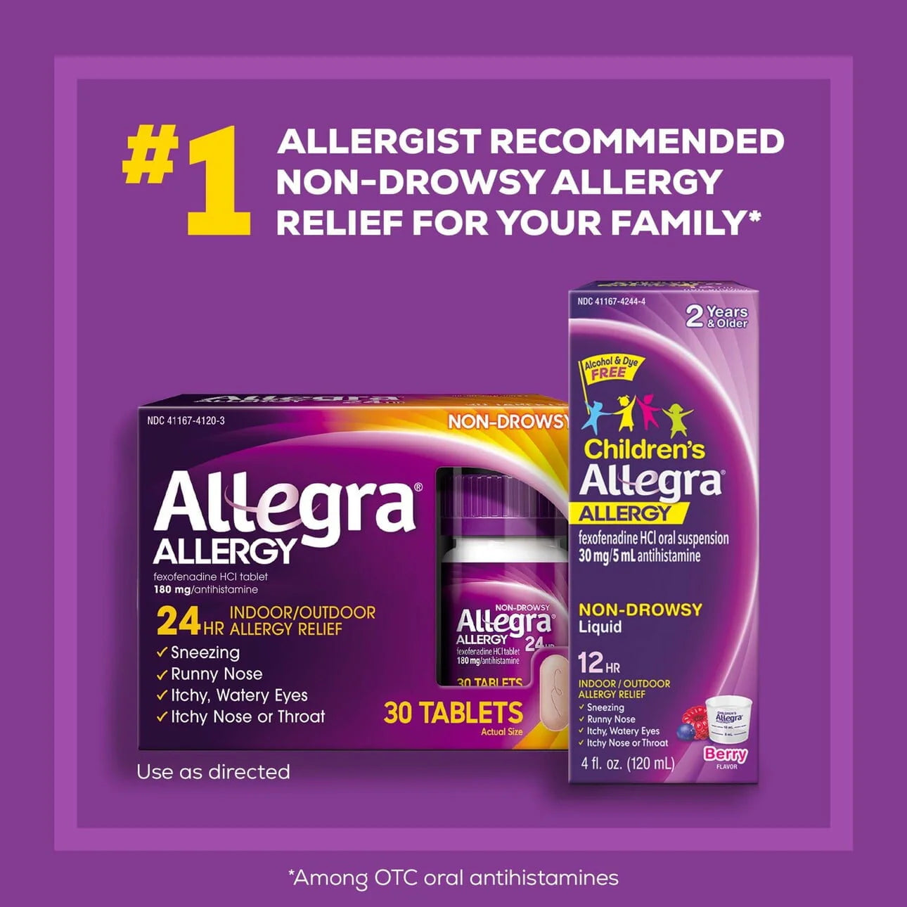 Allegra 24 Hour Non-Drowsy Antihistamine Tablets, Fexofenadine 180 mg, 30 Pills X857309