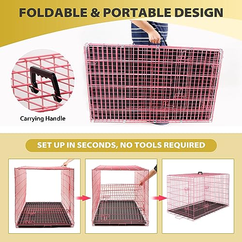 BestPet 42 Inch Folding Metal Wire Dog Crate with Double-Door and Removable Tray O49217