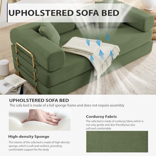 4-in-1 Folding Convertible Sofa Bed, 78 Inch Corduroy Loveseat Sleeper, Beige Y504328