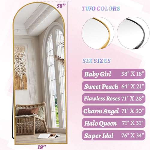 Arched Full Length Floor Mirror 76"x34" Black Freestanding I957