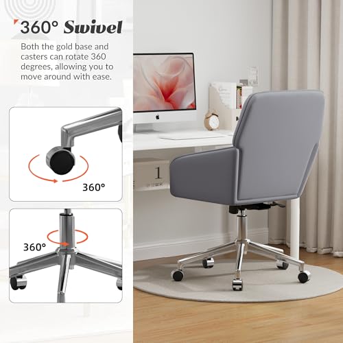 Velvet Home Office Chair with Gold Base, Swivel Desk Chair with Wheels (Cream) Z435471