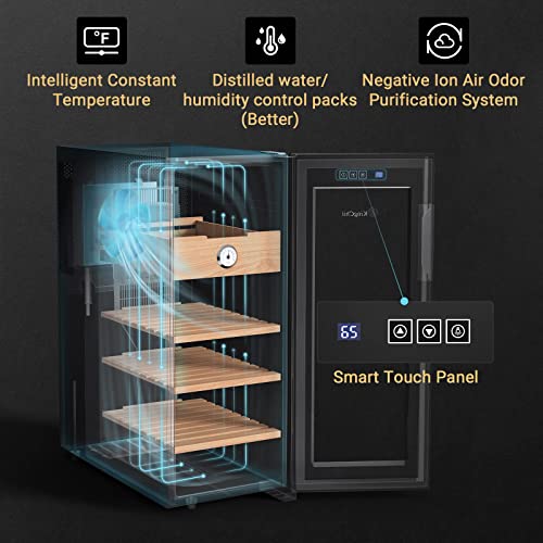 KingChii 16L Electric Cigar Humidor Cabinet with Temperature Control and Spanish Cedar Shelves H300