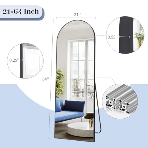 BEAUTYPEAK 65"x24" Arched Full Length Floor Mirror, Black D361