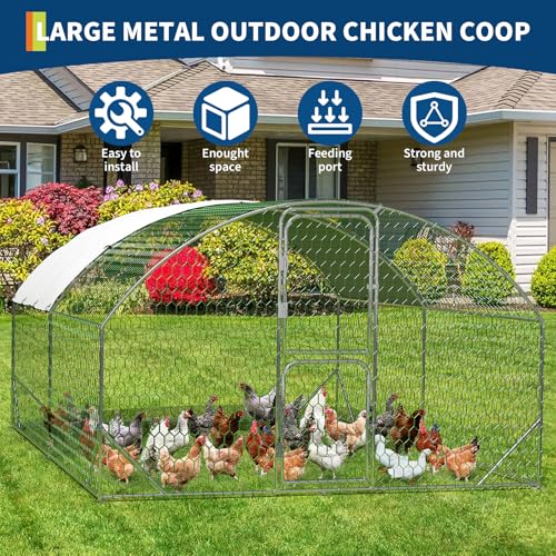 Large Metal Chicken Coop Walk-in Poultry Cage with Waterproof Cover, Double Lockable Doors X5588