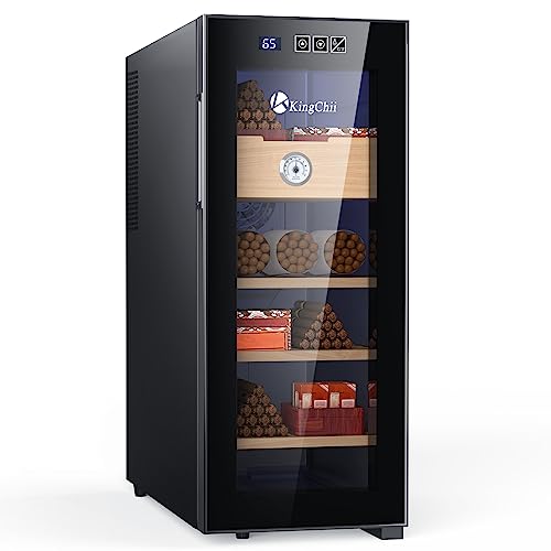 KingChii 16L Electric Cigar Humidor Cabinet with Temperature Control and Spanish Cedar Shelves H300