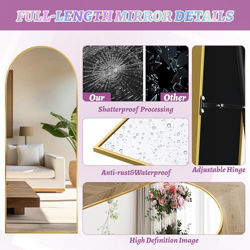 Arched Full Length Floor Mirror 76"x34" Black Freestanding I957