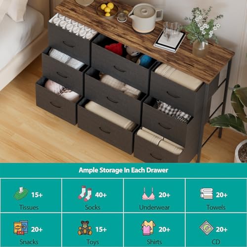 9-Drawer Fabric Dresser for Bedroom, TV Stand Storage Cabinet U5871