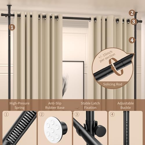 Adjustable No Drilling Room Divider Curtain Rod, Heavy Duty Metal Tension Wall Partition V7920