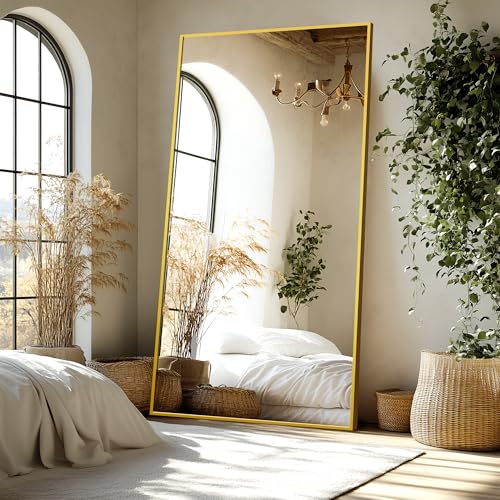 Delma Wall Full Length Mirror with Aluminium Frame, 56x15, Black Z730